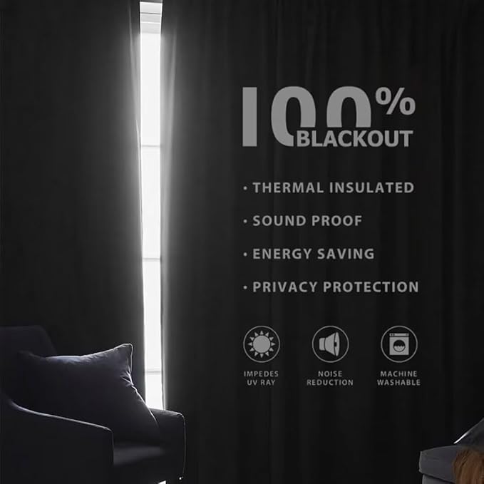 Joydeco Natural Linen Curtains 96 inch Length 2 Panels Set Burg 100% Blackout Patio Door Curtain Room Darkening Sliding Door Curtains Thermal Insulated Back tab Rod Pocket(105x96 inch, Sky Blue)