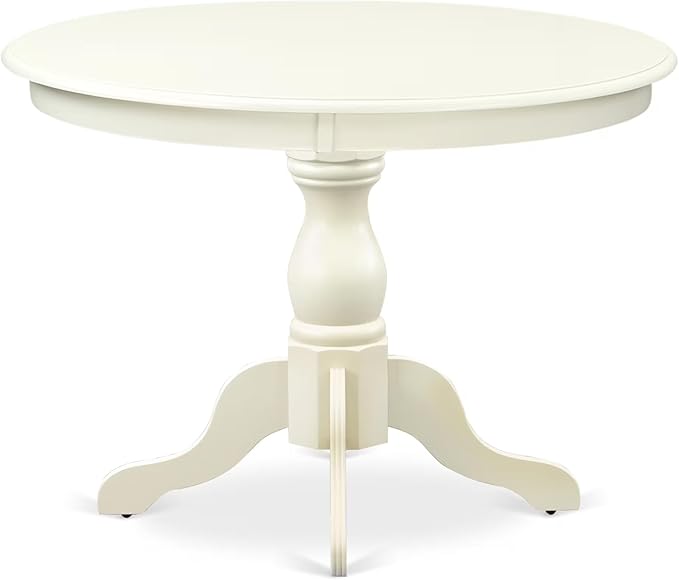 East West Furniture HBDA5-LWH-C 5 Piece Kitchen Table & Chairs Set Includes a Round Dining Room Table with Pedestal and 4 Linen Fabric Upholstered Chairs, 42x42 Inch, Linen White