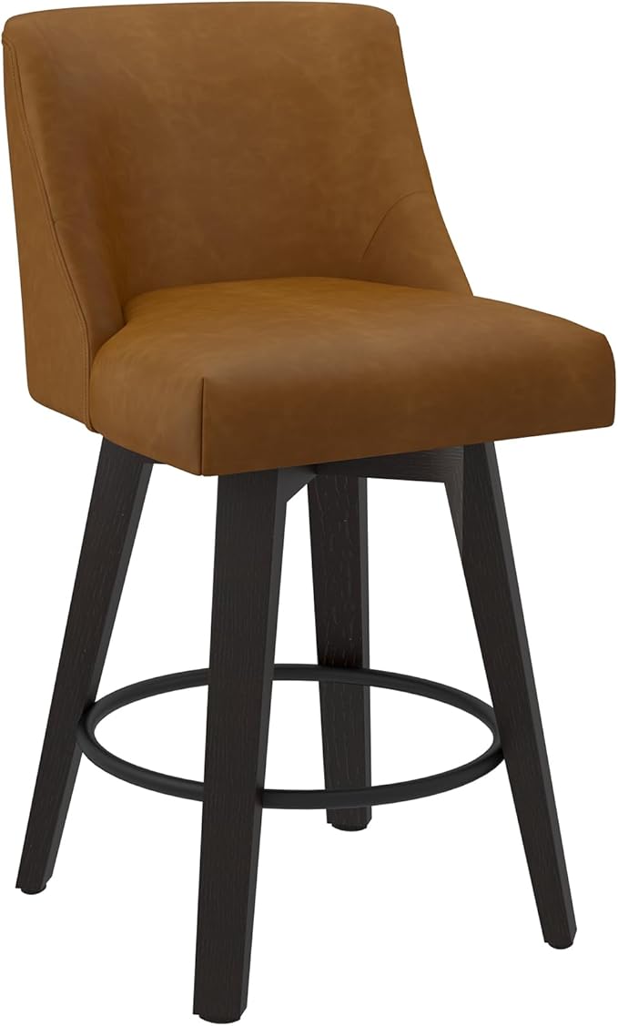 Counter Height Swivel Bar Stools Set of 4, 26 Inch Bar Stools with Footrest, Faux Leather Upholstered Barstools with Back and Solid Wood Legs for Kitchen Island, Dining Room,Pub,Brown