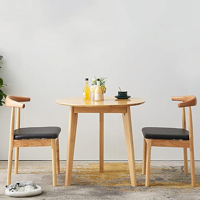 Simplicity Solid Wood Dining Table, Round for 2, 24 Inches Coffee Table, Wood Furniture for Small Space, Natural Wood
