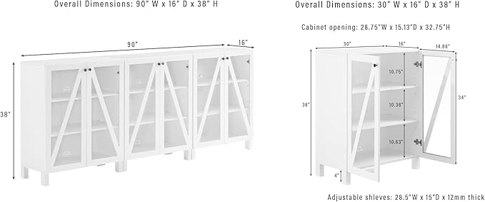 Crosley Furniture Cassai 3-Piece Entertainment Center TV Stand, Media Console, Vinyl Record Storage, White