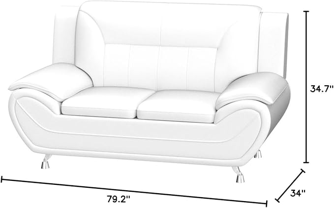 Container Furniture Direct Michael Modern Faux Leather Upholstered Stainless Steel Legs Living Room Loveseat, Milky White