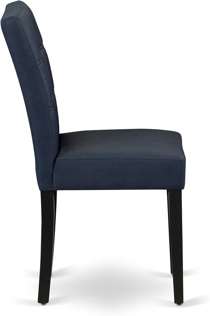 East West Furniture LGAS7-BLK-09 7 Piece Dining Table Set Consists A Wooden Table and 6 Dark Navy Blue Polyester Fabric Modren Dining Chairs with Stylish Back- Black Finish