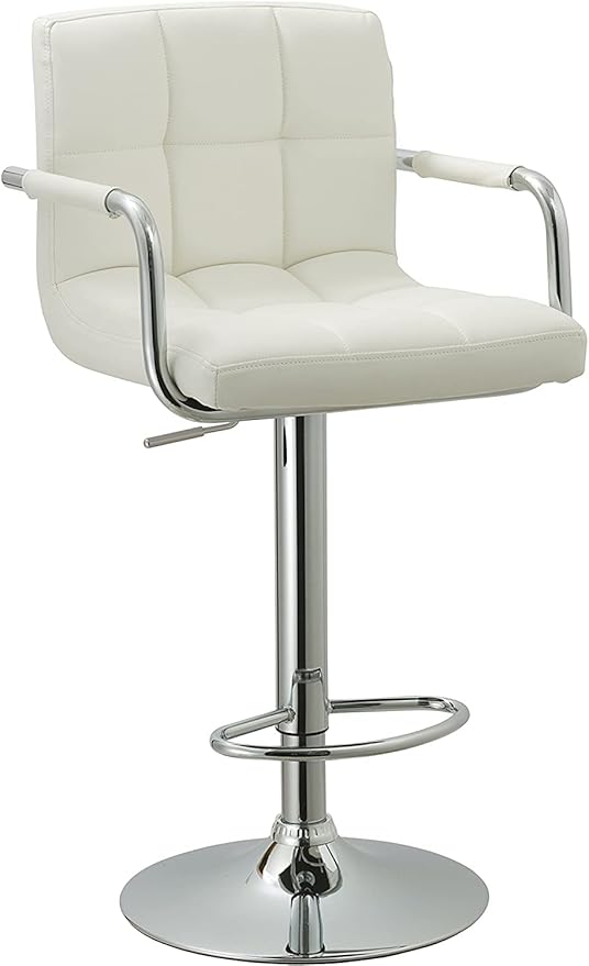 AC Pacific Contemporary Adjustable Swivel Kitchen Bar Stool Chair with Cushion and Armrest, 24"-33", White ACBS15 Daisy White Square