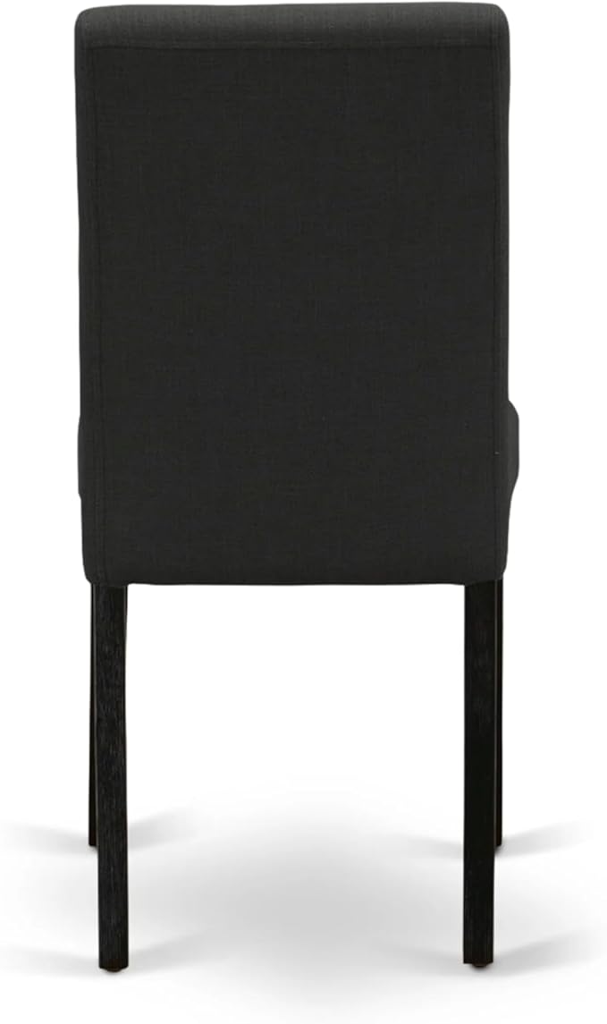 East West Furniture AMAB3-ABK-24 3 Piece Modern Dining Table Set Contains a Round Kitchen Table with Pedestal and 2 Black Color Linen Fabric Upholstered Chairs, 36x36 Inch, Wirebrushed Black