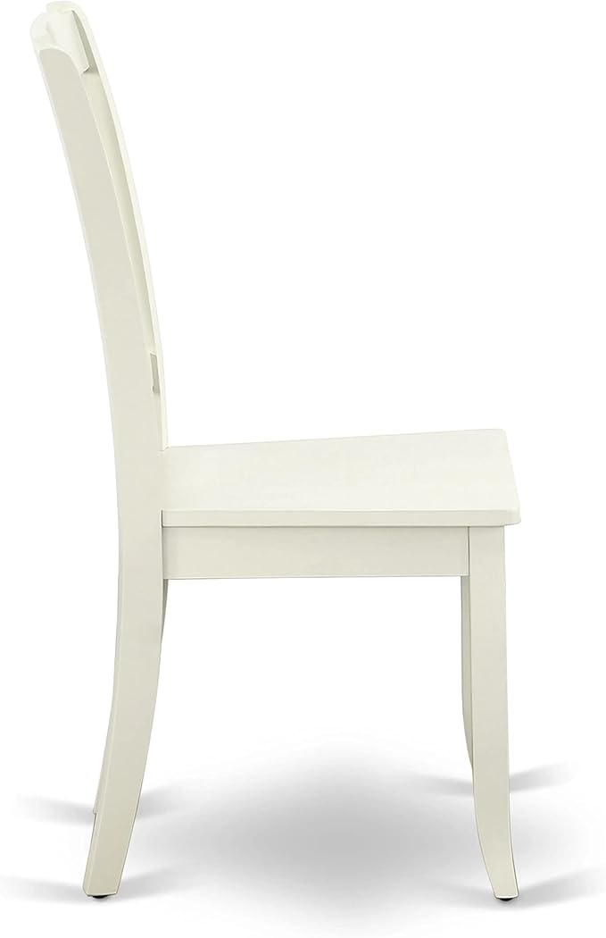 East West Furniture SUDA5-LWH-W 5 Piece Dining Room Furniture Set Includes a Round Kitchen Table with Dropleaf & Shelves and 4 Dining Chairs, 42x42 Inch, Linen White