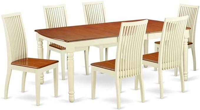 East West Furniture DOIP7-BMK-W 7 Piece Modern Dining Table Set Consist of a Rectangle Wooden Table with Butterfly Leaf and 6 Kitchen Dining Chairs, 42x78 Inch, Buttermilk & Cherry