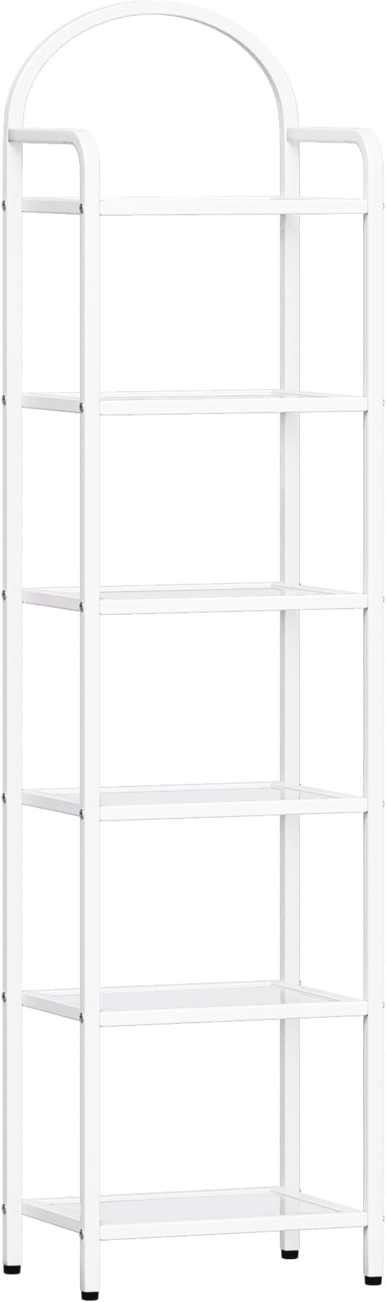 Bookcase Bookshelf, Tempered Glass Bookshelves, Slim Shelving Unit for Bedroom, Bathroom, Home Office, Steel Frame, 6 Tier White BC10699W