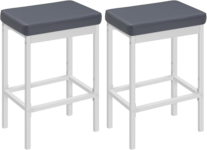 HOOBRO Bar Stools, 24.8-Inch Height Stools, Breakfast Bar Stools, Kitchen Bar Chairs, 2" Thick Upholstery, for Kitchen, Dining Room, Cafe, Bar Counter, White and Gray WG21BY01