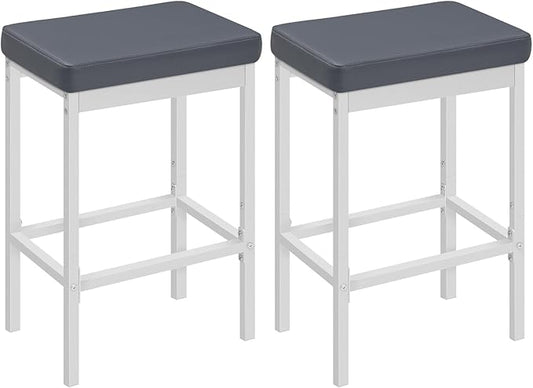 HOOBRO Bar Stools, 24.8-Inch Height Stools, Breakfast Bar Stools, Kitchen Bar Chairs, 2" Thick Upholstery, for Kitchen, Dining Room, Cafe, Bar Counter, White and Gray WG21BY01