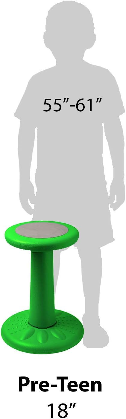 ActiveChairs Kids Wobble Stool, Flexible Elementary Classroom Seating, Improves Focus, Posture and Helps ADHD/ADD, Sensory Chair, Active Fidget Chairs, Pre-Teen 17.75" Chair, Ages 7-12, Green