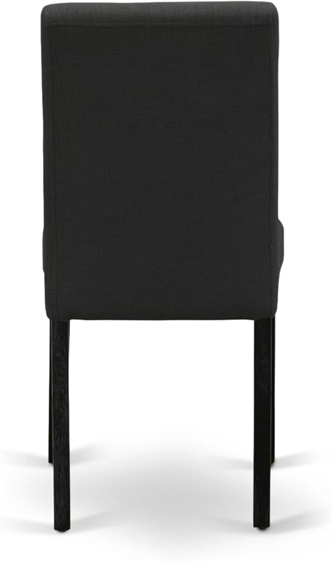 East West Furniture V697AB624-9 9 Piece Dining Room Table Set Includes a Rectangle Kitchen Table with V-Legs and 8 Black Color Linen Fabric Parson Dining Chairs, 40x72 Inch, Multi-Color