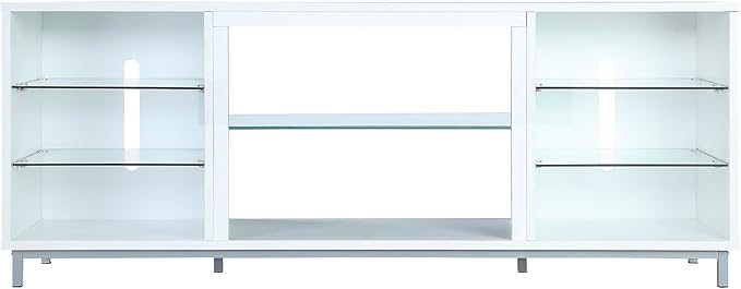 Manhattan Comfort Brighton 60" TV 7 Shelves, Tempered Glass Dividers and Media Wire Management, Modern Free-Standing Entertainment Center for Living Room, Fits up to 56" Television, OneSize, White