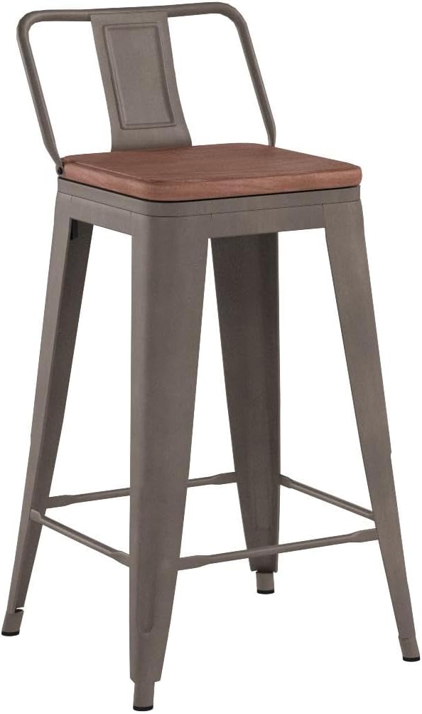 24 Inch Swivel Bar Stools Set of 4 with Backs Counter Height Industrial Metal Barstools Island Bar Chairs for Home Kitchen Dining Room (Swivel 24 inch,Rusty Wooden)