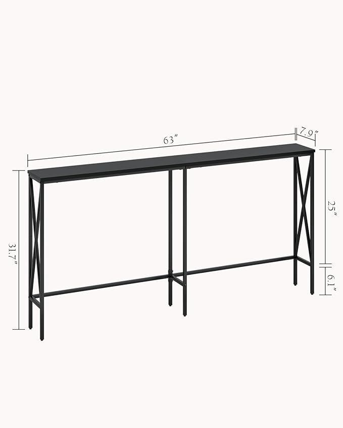 Masupu 63" Console Table, Modern Narrow Long Sofa Table Behind Couch, Skinny Entry Table, Industrial Sofa Table with Metal Frame for Hallway, Living Room, Classic Black…