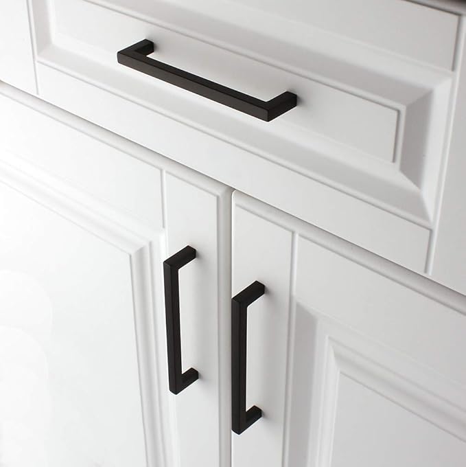 KOOFIZO Solid Square Bar Cabinet Handle - Black Furniture Pull, 5 Inch/128mm Screwhole Distance, 10-Pack for Kitchen Cupboard Door, Bedroom Dresser Drawer, Bathroom Wardrobe Hardware