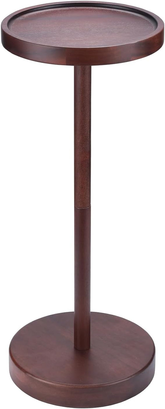 Solid Acacia Wood Pedestal End Table - Small Round Martini Table