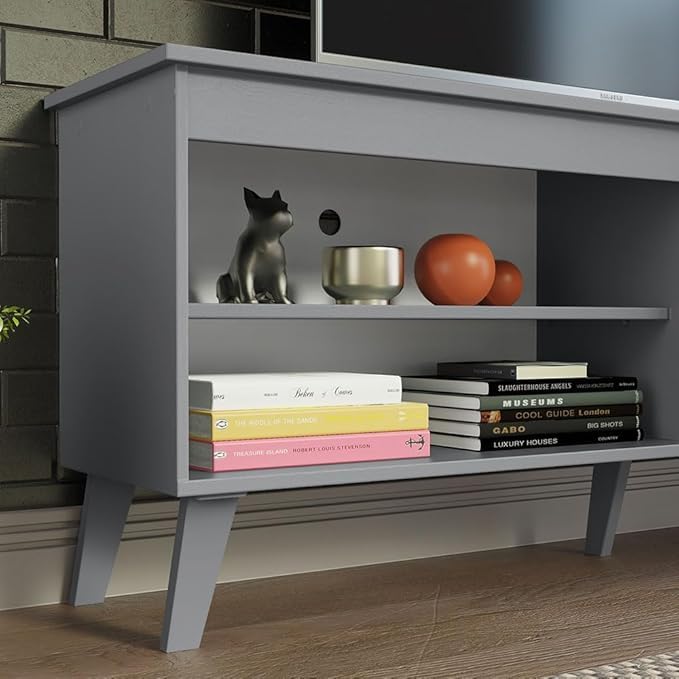 Madesa TV Stand Unit with 4 Shelves and Cable Management for 55, 65 Inch Media 1 Storage Gaming Media Console Living Room and Bedroom Entertainment Center Modern Wooden Television Cabinet - Grey