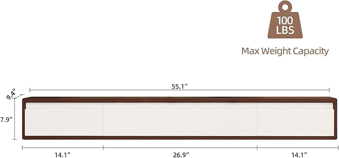 Floating TV Stand High Gloss,55'' Wall-Mounted TV Cabinet,Floating TV Console,Under TV Shelf with 3 Doors for Living Room Bedroom(Walnut+White)