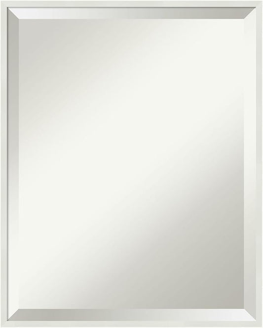 Amanti Art White Bathroom Mirror for Over Sink, 21x17 Lucie White Rectangle Vanity Mirror, Small Modern Wood Frame, Hangs Horizonally and Vertically, Bathroom Wall Decor, Beveled Edge from WI, USA