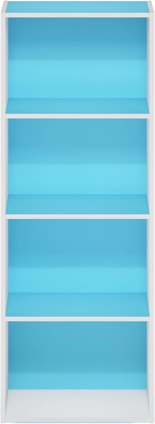 Furinno Luder Bookcase / Book / Storage, 4-Tier, Light Blue/White