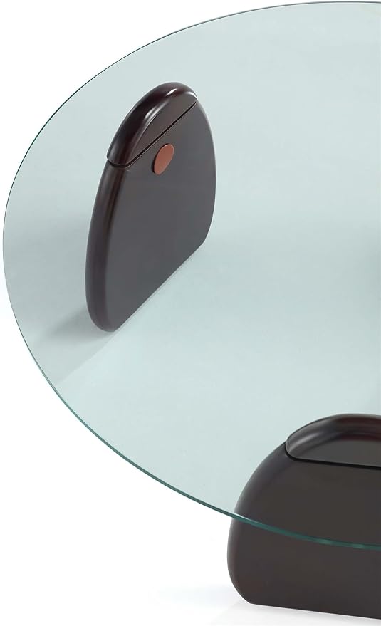 Manhattan Comfort Artesia 2 Piece Set, Round End and Coffee Tables with with Sleek Tempered Glass Top and Solid Wood Base, Living Room Accent Furniture for Modern Homes, Full Collection, Dark Walnut