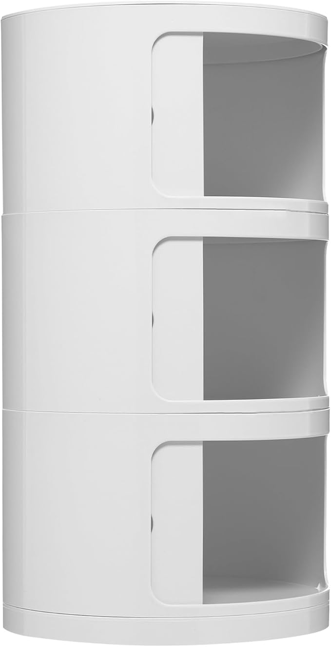3 Tier Round with Storage, Modern Style Side Table, Multifunctional End Table Storage Cabinet for Living Room, Bedroom, Bathroom (White)