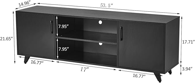 Panana Mid Century TV Stand Entertainment Center with 2 Doors, Wooden Medial Console Table for Living Room Furniture, 53.5" x 15" x 21.7" (Black)