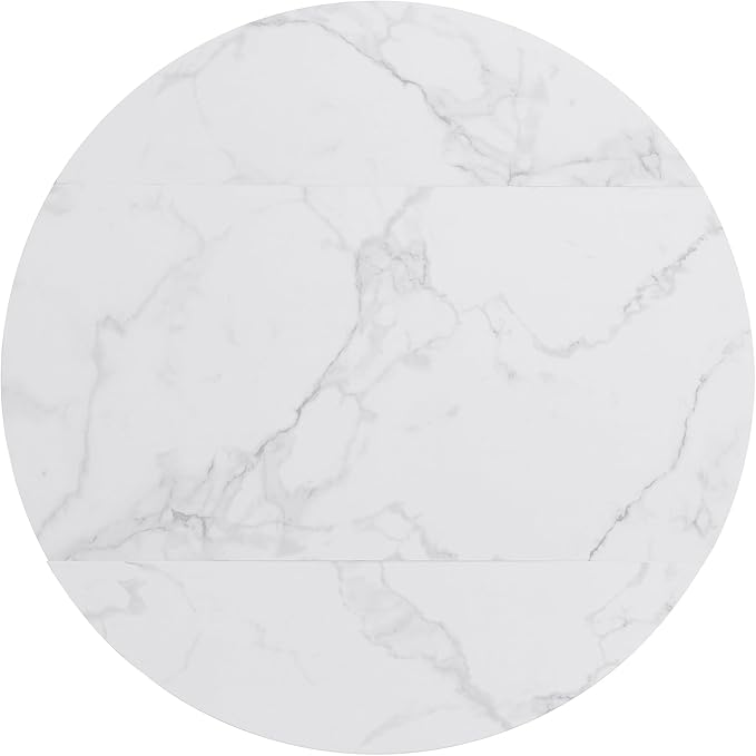 Merax 47.2” Round Dining Table Set for 4, Foldable Kitchen Dining Table with 11.8” Drop Leaves, Faux Marble Top with Golden Frame, 4 Upholstered Chairs (White+Black)