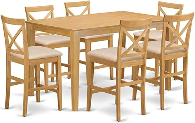 East West Furniture CAPU7H-OAK-C 7 Piece Kitchen Counter Height Dining Table Set Consist of a Rectangle Dining Room Table and 6 Linen Fabric Upholstered Chairs, 36x60 Inch, Oak