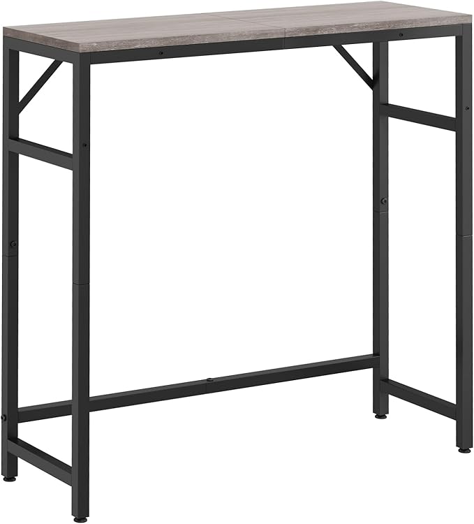 Narrow Console Table, 29.5" Small Entryway Table, Sofa Table with 2 Support Bar, Industrial Couch Table, Thin Side Table, Display Tables for Living Room, Hallway, Bedroom, Foyer, Grey