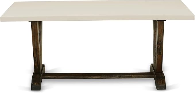 East West Furniture V727AB747-5 5 Piece Kitchen Table Set for 4 Includes a Rectangle Dining Room Table with V-Legs and 4 Light Sable Linen Fabric Parsons Chairs, 40x72 Inch, Multi-Color