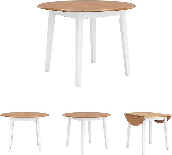 Signature Design by Ashley Gesthaven Farmhouse Dining Drop Leaf Table with 4 Legs, Light Brown & White