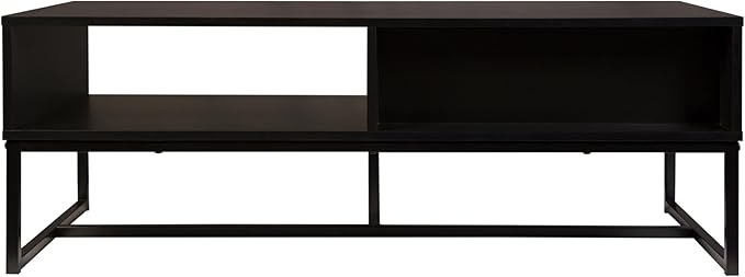 AC Pacific Bali Coastal Modern TV Stand with Storage Cubby and Natural Wood Drawer, Stylish and Functional Entertainment Center for Living Room or Bedroom, 47" Long, Black