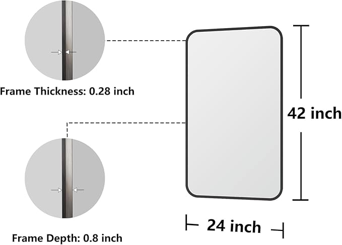 Metal Framed Bathroom Mirror, 24"X42" Anti-Rust Bathroom Vanity Mirror, High-Definition Tempered Glass Bathroom Mirrors for Over Sink, Modern Decorative Wall Mirror for Restroom