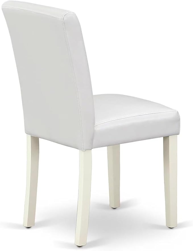 East West Furniture LGAB7-LWH-64 7 Piece Modern Dining Table Set Consist of a Rectangle Wooden Table with Butterfly Leaf and 6 White Faux Leather Upholstered Chairs, 42x84 Inch, Linen White