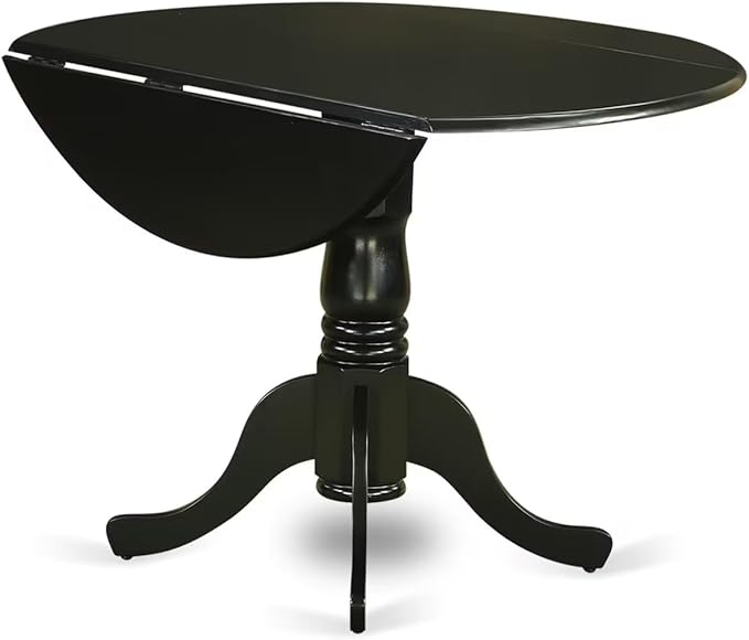 East West Furniture DLAN3-BLK-C 3 Piece Dining Table Set for Small Spaces Contains a Round Dining Room Table with Dropleaf and 2 Linen Fabric Upholstered Chairs, 42x42 Inch, Black