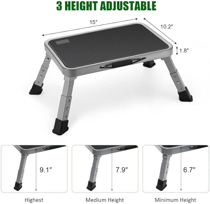 Foldable Step Stool, Adjustable Step Stool with a Non-Slip Platform, Step Ladder with Thick Rubber Feet for Adults or Children in Kitchen, Bedroom, Office, Rv, 330 Lbs Capacity