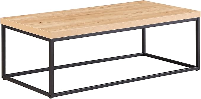 CENSI 47-Inch Natural Oak Accent Coffee Table/Center Table for Living Room, Rectangle Modern Industrial Style,Wood and Metal, Max.Loading 220 lbs. (White Oak)