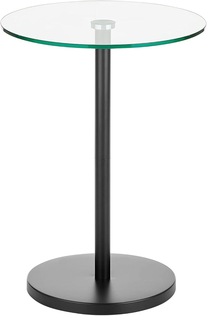 mDesign Glass Top Side/End Drink Table - Tall Modern Round Accent Metal Nightstand Furniture for Living Room, Dorm, Home Office, and Bedroom - 16" Round - Clear/Matte Black