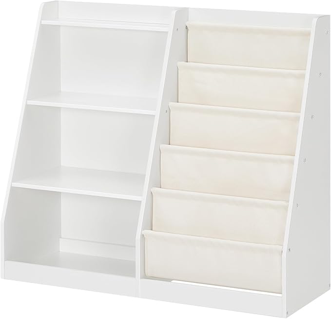 35.4" Kids Bookshelf and Toy Storage, 6 Layer Fabric Toddler Bookshelf, Kids Toy Storage Organizer, Sling Kids Bookcase, for Playroom, Bedroom, Nursery, Classroom, White MCW05WT