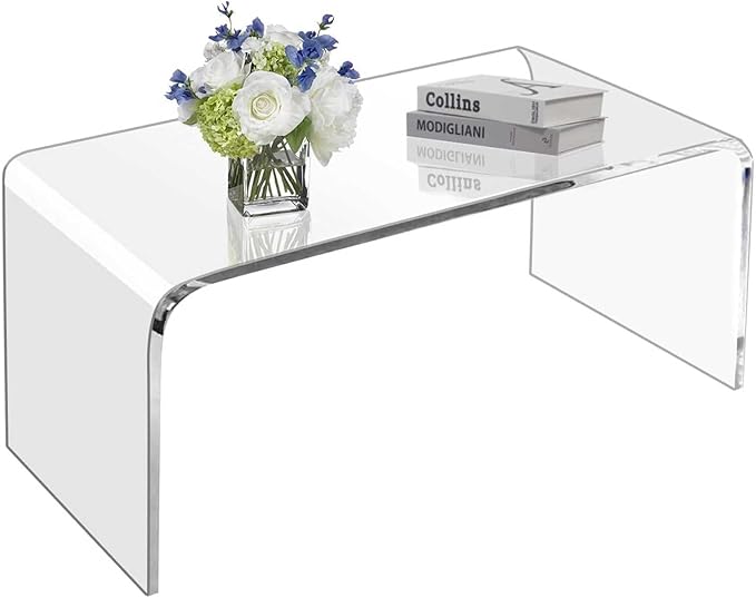 40inch Premium Clear Acrylic Rectangle Coffee Table for Living Room,Mid Century Transparent Waterfall Lowtea Table, Standard Table Size (40"x18"x16") Need Assembly Fit for 2-3 Seat Sofa