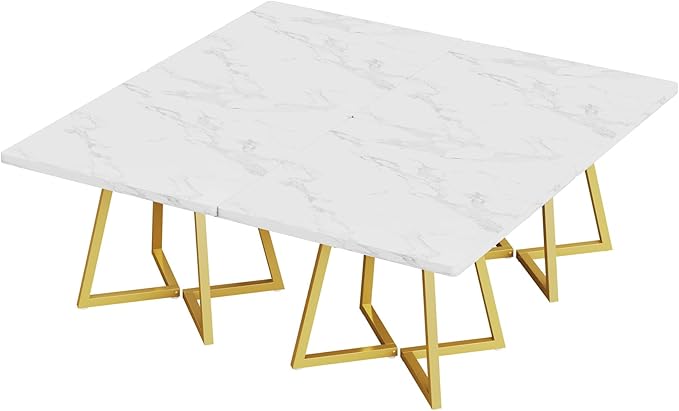Tribesigns Square Dining Table for 10, 31.5" Modern White Dinner Table with Metal Base, Kitchen Table for Dining Room, Small Space, Apartment, White & Gold