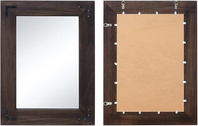 YOSHOOT Rustic Wooden Framed Wall Mirror, Natural Wood Bathroom Vanity Mirror for Farmhouse Decor, Vertical or Horizontal Hanging, 32" x 24",Black