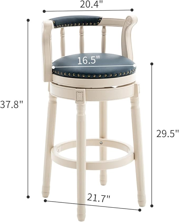 Cow top Leather Wooden Bar Stools, 360 Degree Swivel Bar Height Chair with Backs for Home Kitchen Counter, Morden Chair Barstools (Ivory Wood 1pc-Blue Seat, Bar Height-Seat Height 29.5”)