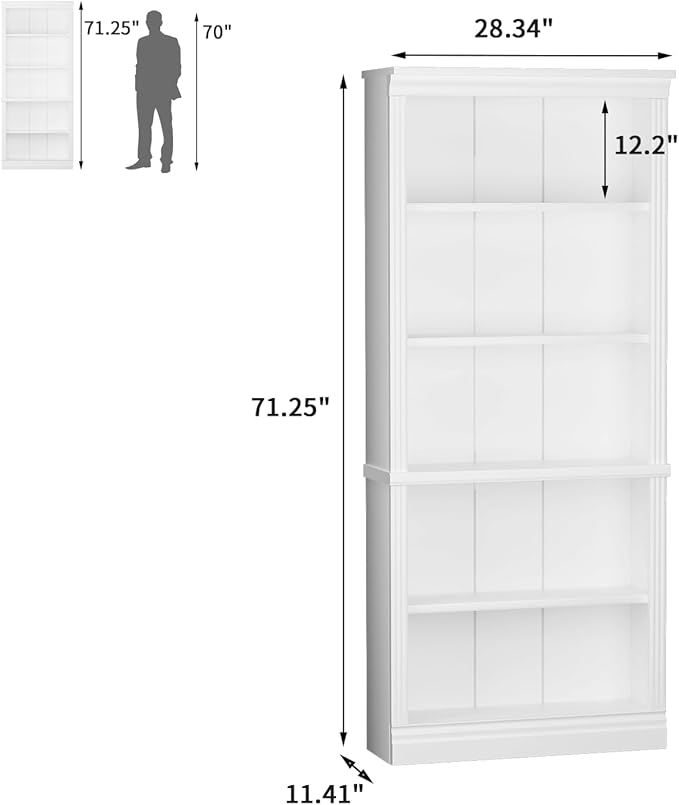 VICTONE 5-Shelf Bookcase, Wooden Standing Rack Book Storage Shelves Furniture Selection for Living Room, Bedroom, Home Office (White)