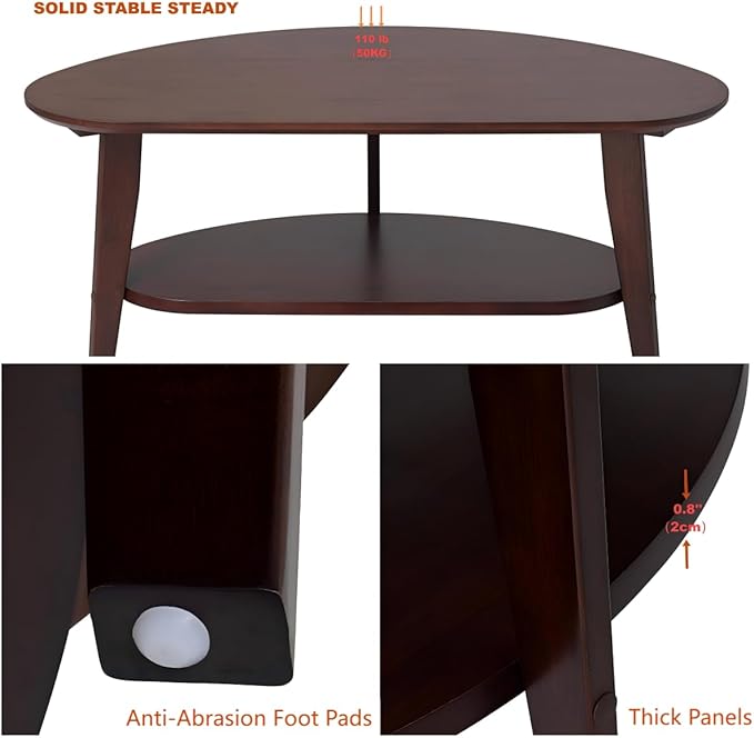 Mid Century Modern Coffee Table with Storage, 2 Tier Oval Round Coffee Tables for Living Room Home Office, FSC Certifiled 100% Solid Bamboo Wood Center Table Easy Assemble (Espresso)