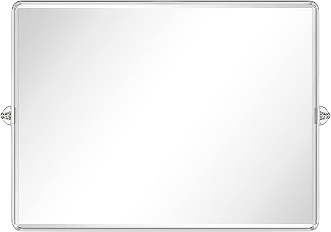 TEHOME 40x30'' Chrome Pivot Mirror Horizontal 30x40'' Metal Framed Rectangle Tilting Beveled Vanity Mirrors for Wall
