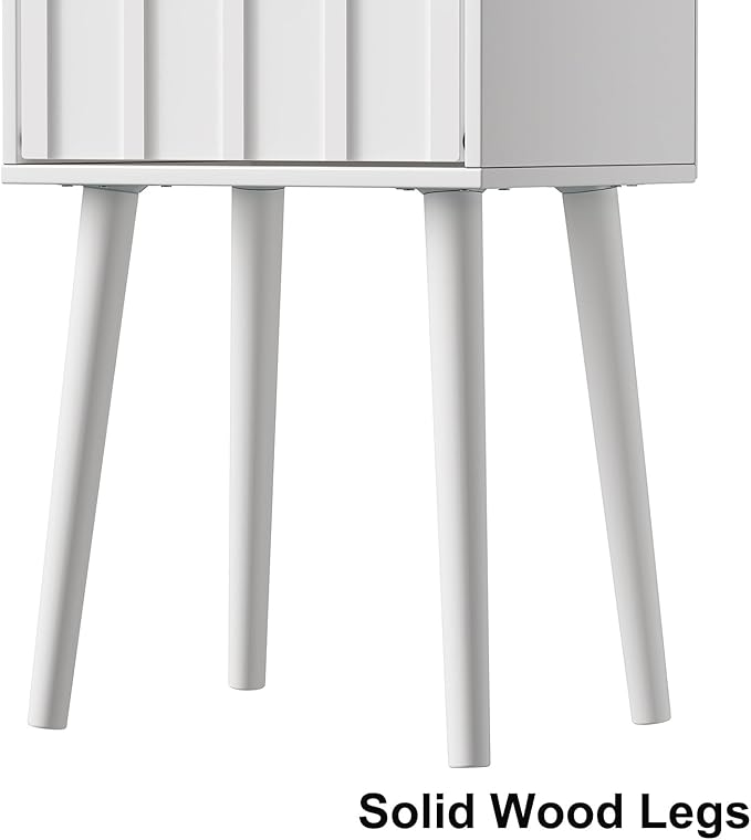LAATOOREE Nightstand Set of 2, Small Bed Side Table with Arch Door, Mid-Century End Table with Wood Legs for Bedroom, Small Space (White)