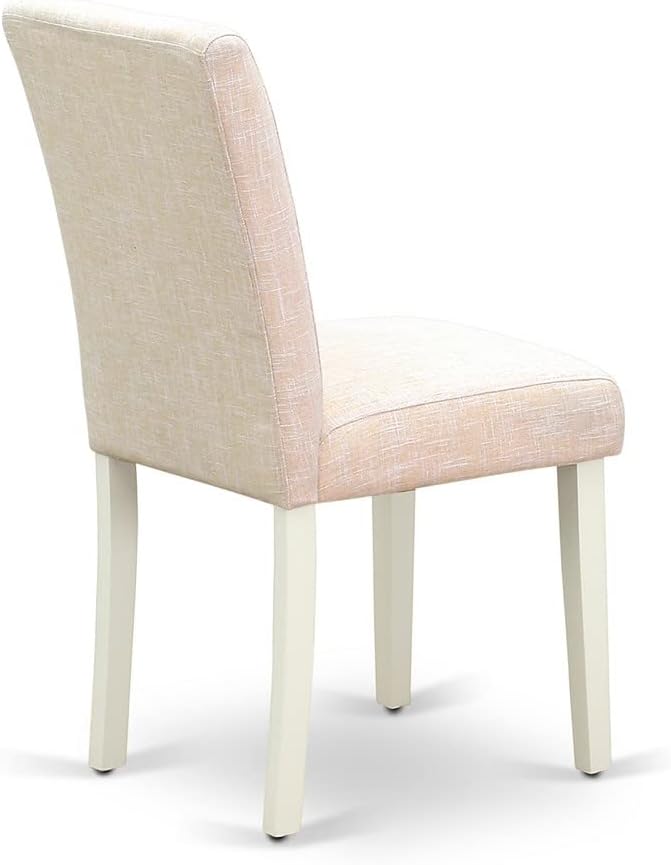 East West Furniture LGAB7-LWH-02 7 Piece Kitchen Table Set Consist of a Rectangle Dining Table with Butterfly Leaf and 6 Light Beige Linen Fabric Parson Chairs, 42x84 Inch, Linen White